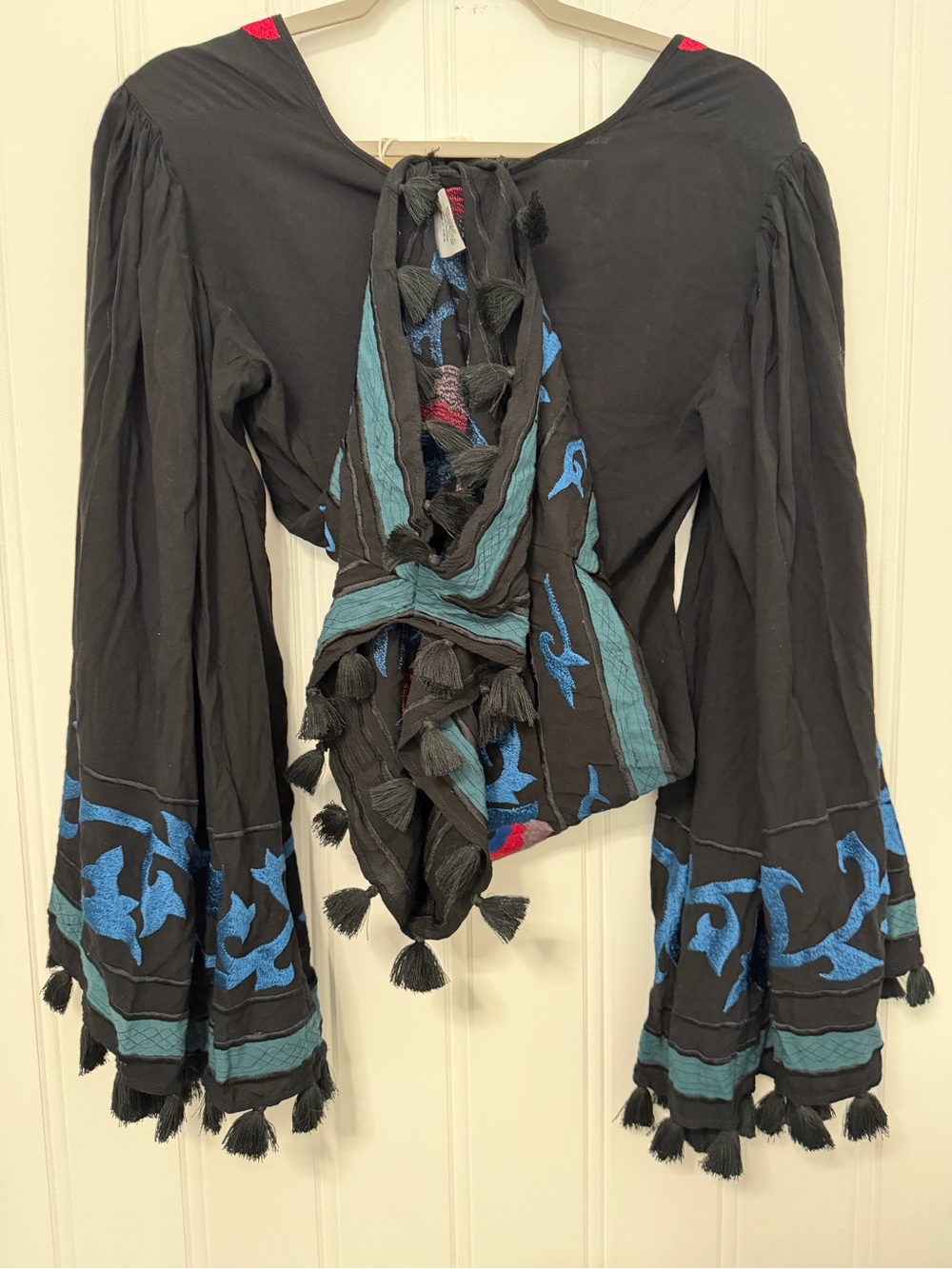 Ultra RARE Free People Bali Embroidered Romper NWT Tassel Boho Festival size 4 - Picture 11 of 14